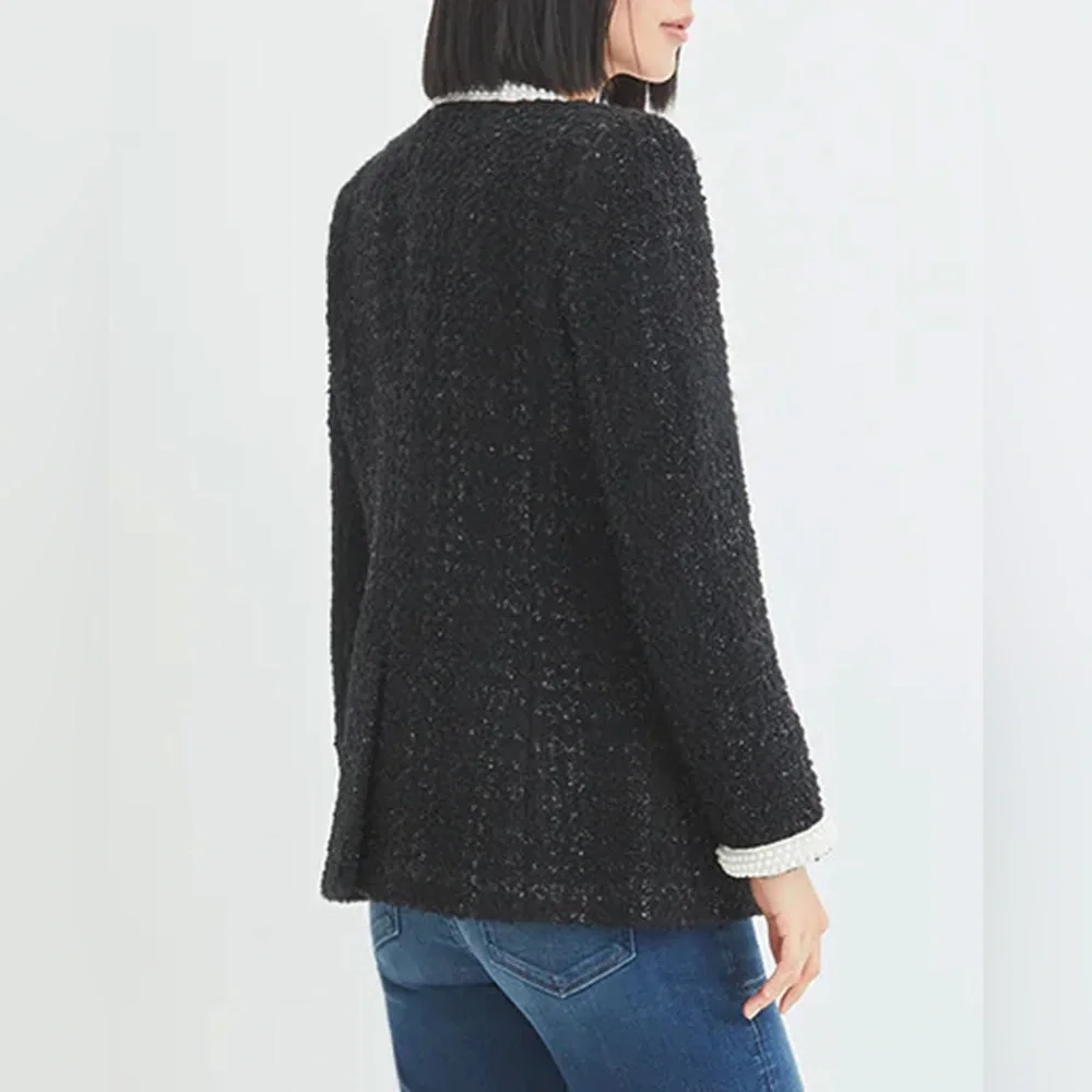 NWT $798 Veronica Beard Kemsley Pearl-embellished Black and White Tweed Jacket